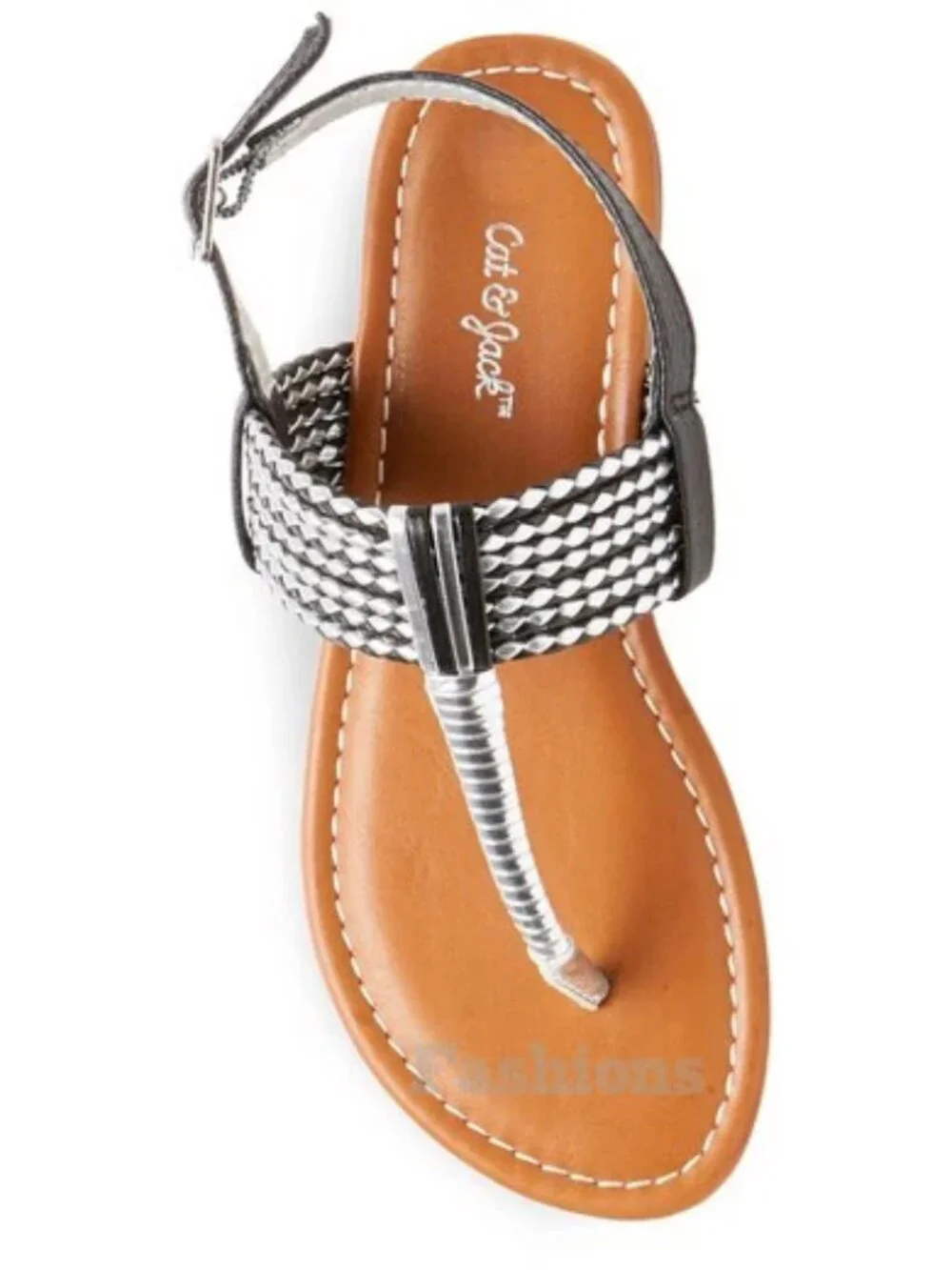 Cat & Jack Nikko Thong Black Ankle Strap Sandals Black/Silver GIRLS Size 2 NWT